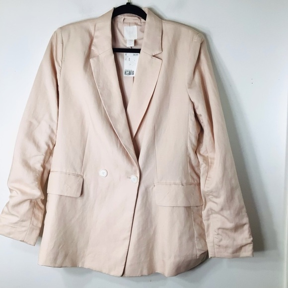 NWT new H&M blazer jacket women medium pink linen - Picture 1 of 8